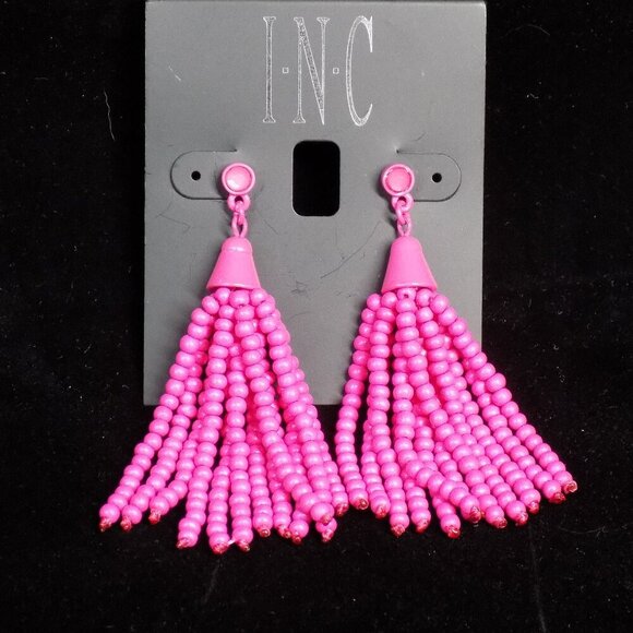 Inc International Concepts Earrings Pink Beaded Tassel Post Drop Long Statement - Picture 1 of 7